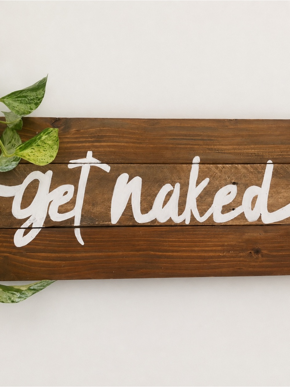 Handmade Wooden Script Sign - White Lettering on Brown Wood